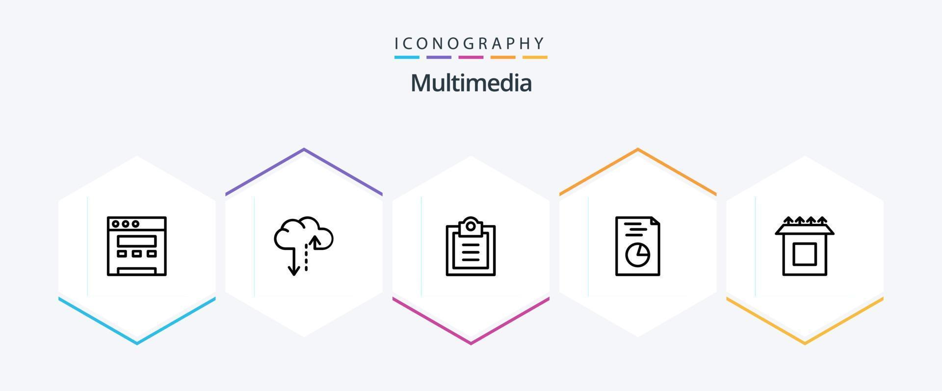 Multimedia 25 Line icon pack including . analytics. . install vector