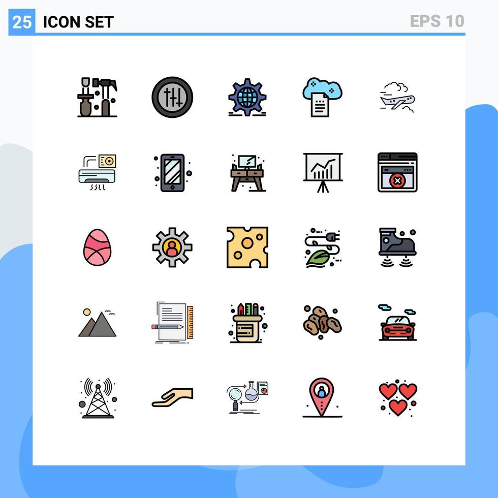 Mobile Interface Filled line Flat Color Set of 25 Pictograms of air online docs gear file storage cloud reporting Editable Vector Design Elements