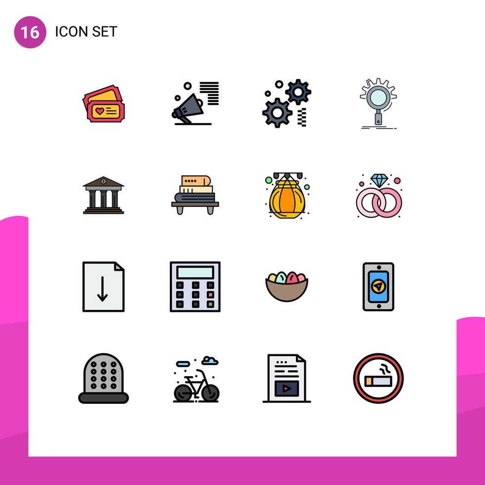 Universal Icon Symbols Group of 16 Modern Flat Color Filled Lines of bank process promote optimization seo Editable Creative Vector Design Elements