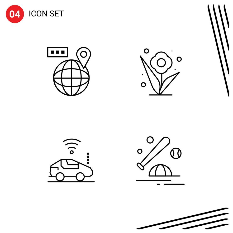 Pack of 4 creative Filledline Flat Colors of world car location rose signal Editable Vector Design Elements