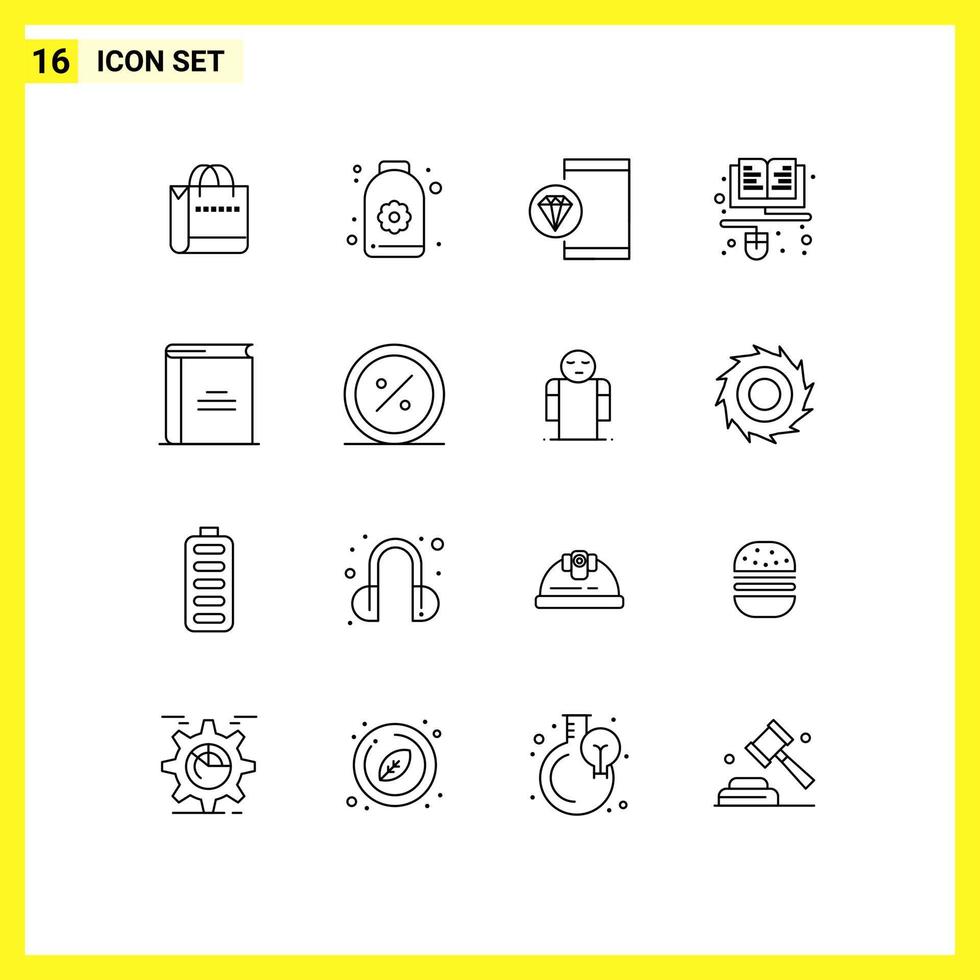 Stock Vector Icon Pack of 16 Line Signs and Symbols for book learning app education programming Editable Vector Design Elements