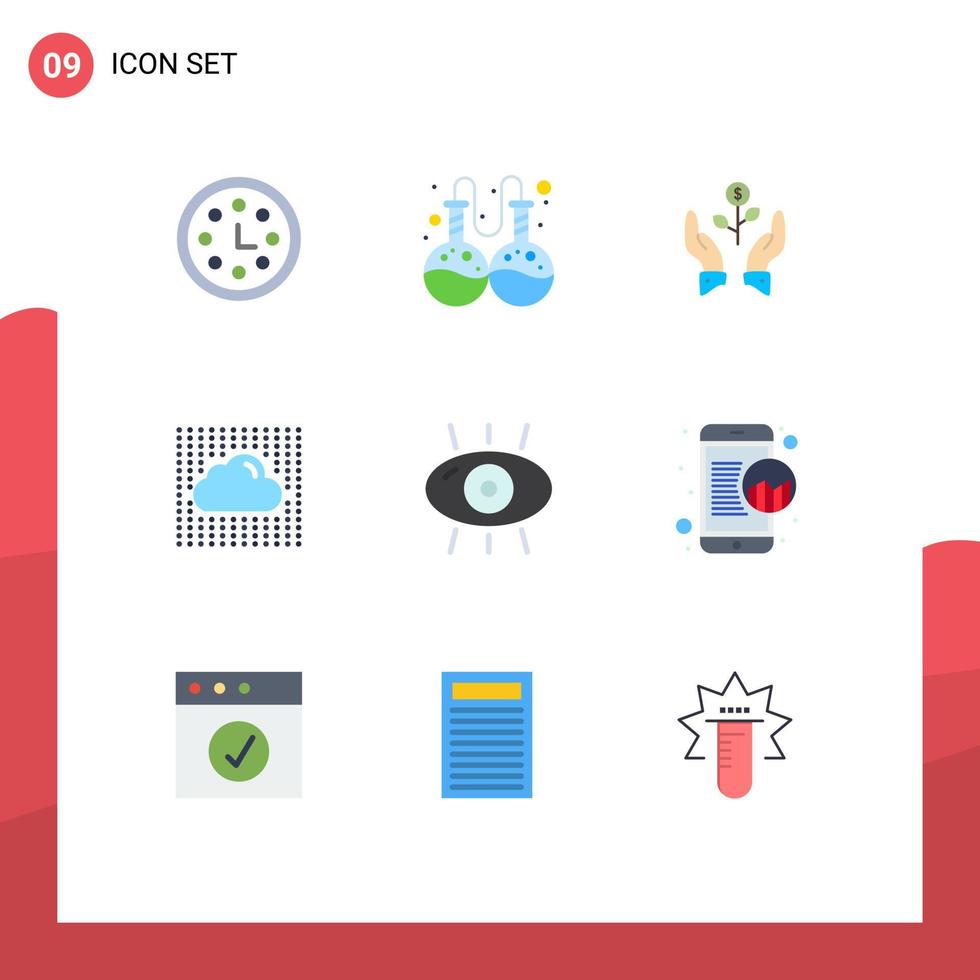 Flat Color Pack of 9 Universal Symbols of secure data business cloud plant Editable Vector Design Elements