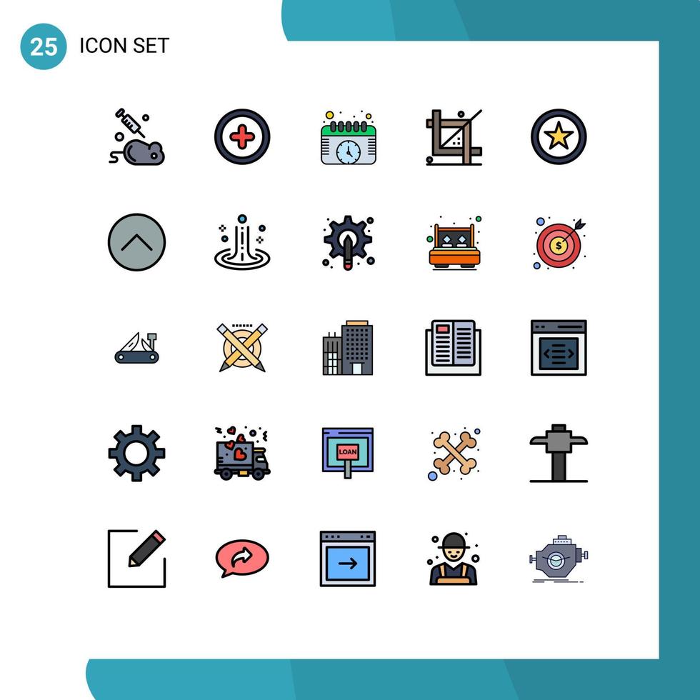 conjunto de 25 colores planos de línea rellena de vector en cuadrícula para programación de interfaz desarrollo de eventos elementos de diseño vectorial editables