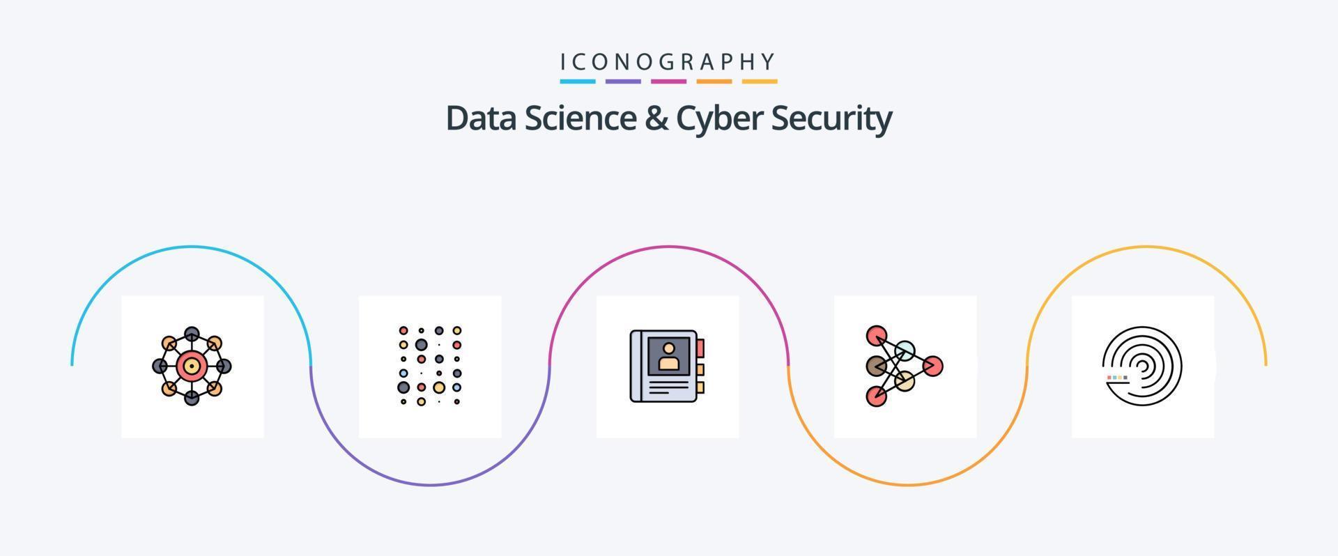 Data Science And Cyber Security Line Filled Flat 5 Icon Pack Including model. data. phone. algorithm. learning vector