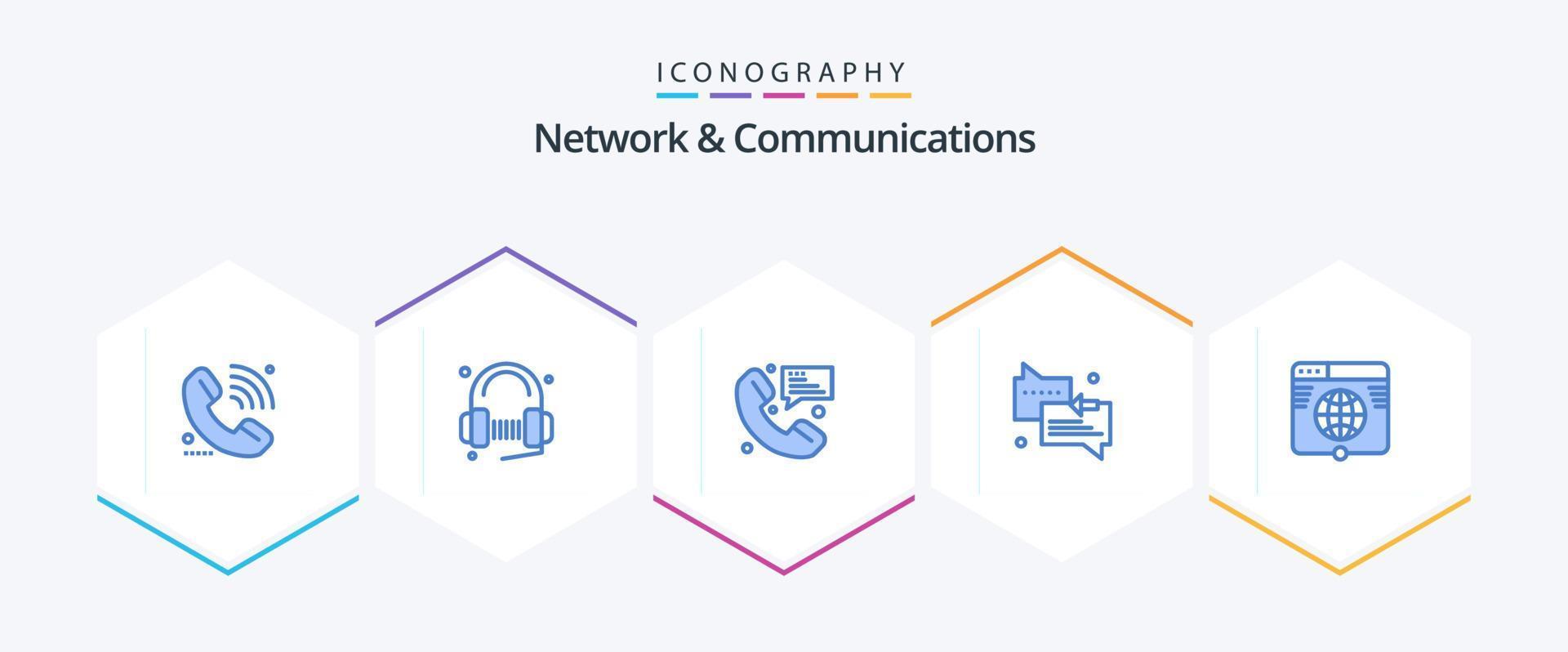 Network And Communications 25 Blue icon pack including support. chat. music. messaging. message vector