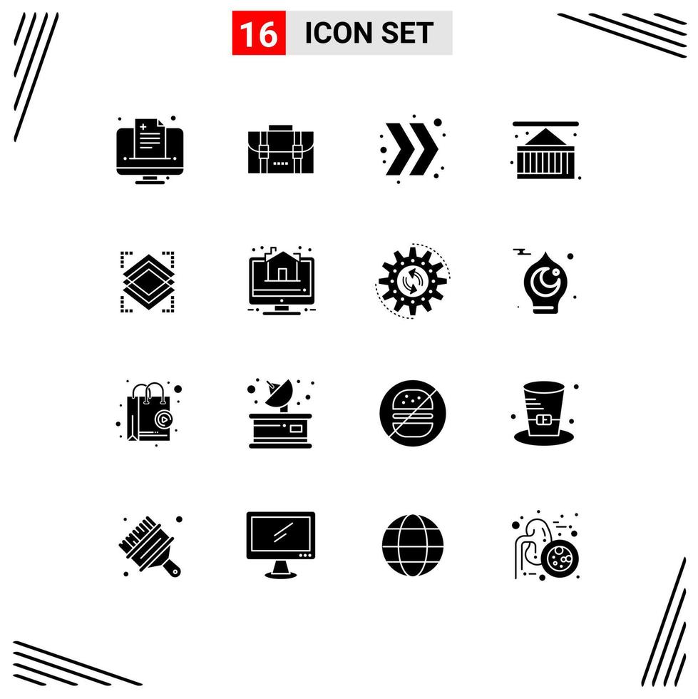 Universal Icon Symbols Group of 16 Modern Solid Glyphs of layer layers arrow city life cargo Editable Vector Design Elements