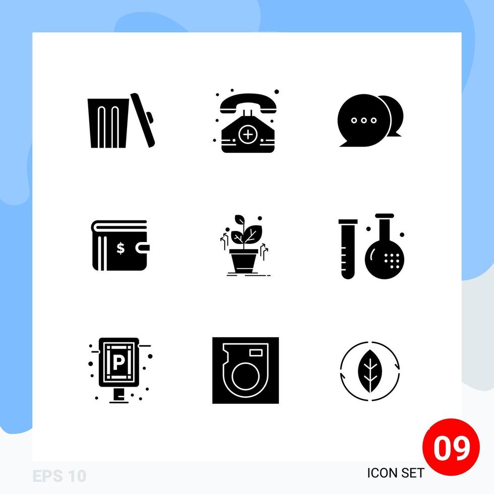 Universal Icon Symbols Group of 9 Modern Solid Glyphs of grow payment chat cash money Editable Vector Design Elements