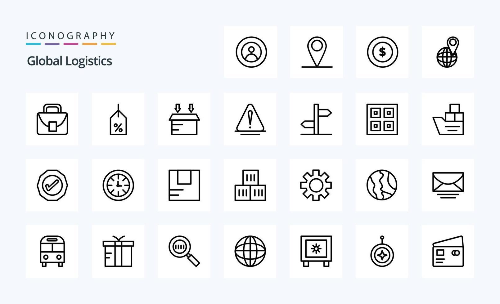 paquete de 25 iconos de línea de logística global vector