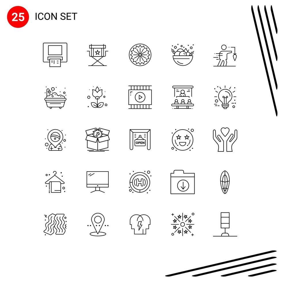 Universal Icon Symbols Group of 25 Modern Lines of extrinsic aspiration indian fruit salad food Editable Vector Design Elements