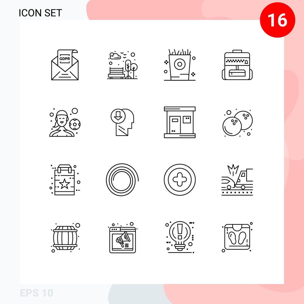 Modern Set of 16 Outlines Pictograph of football player school tree education party Editable Vector Design Elements