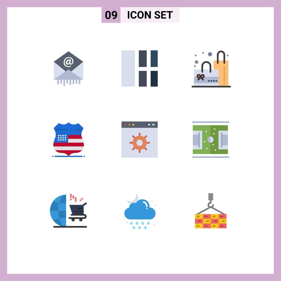 Set of 9 Modern UI Icons Symbols Signs for webpage browser bag security sign Editable Vector Design Elements