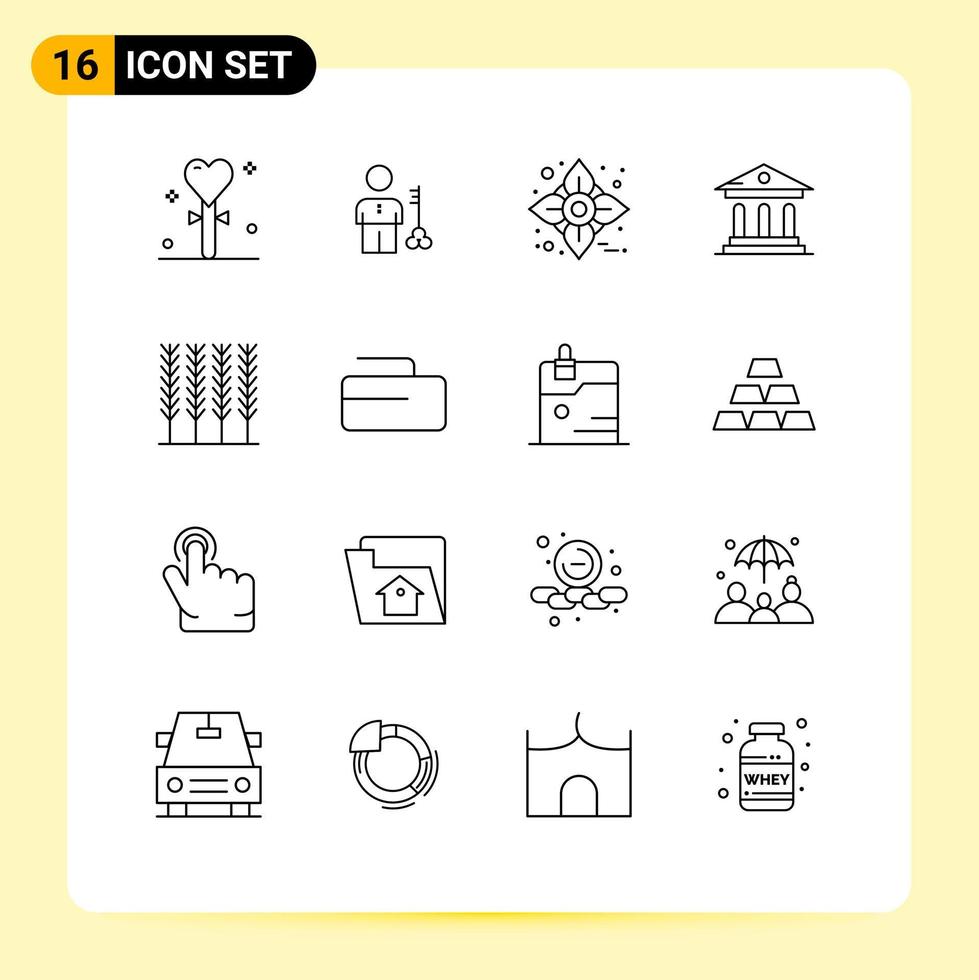 16 Universal Outline Signs Symbols of bank thanksgiving man flower thanksgiving Editable Vector Design Elements