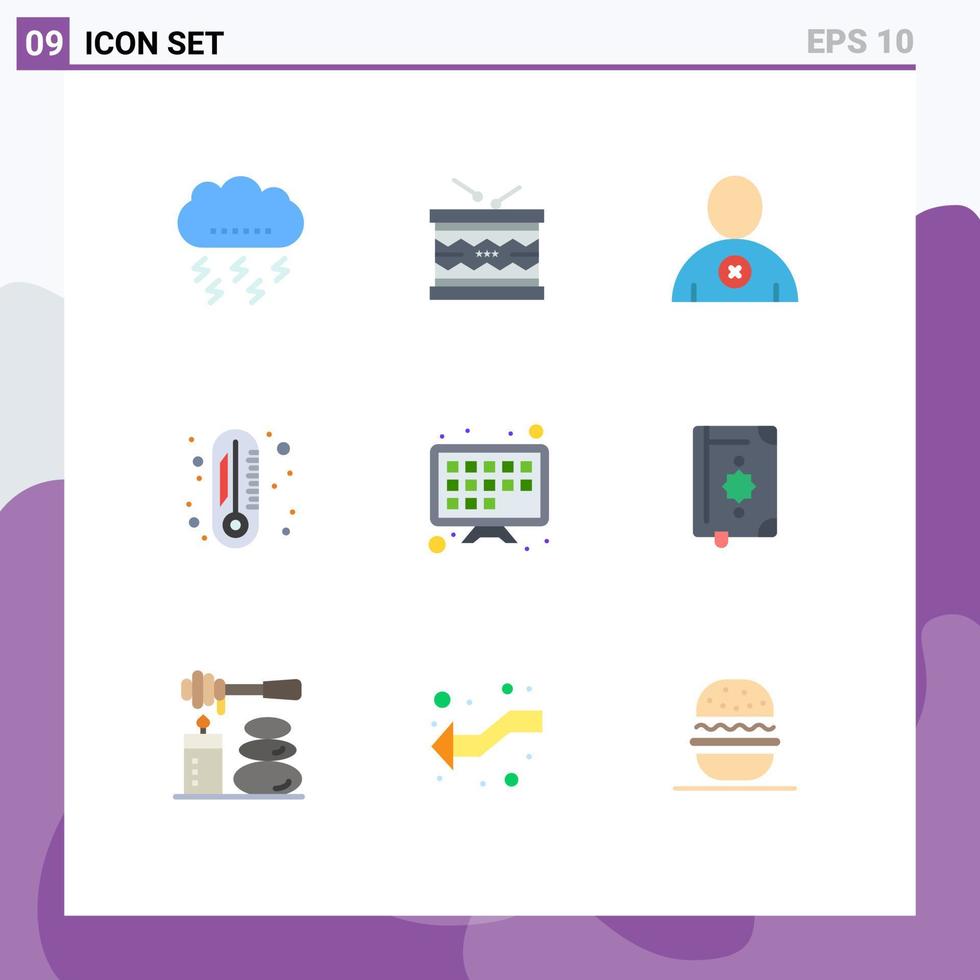 Group of 9 Modern Flat Colors Set for smart tv thermometer parade degree user Editable Vector Design Elements