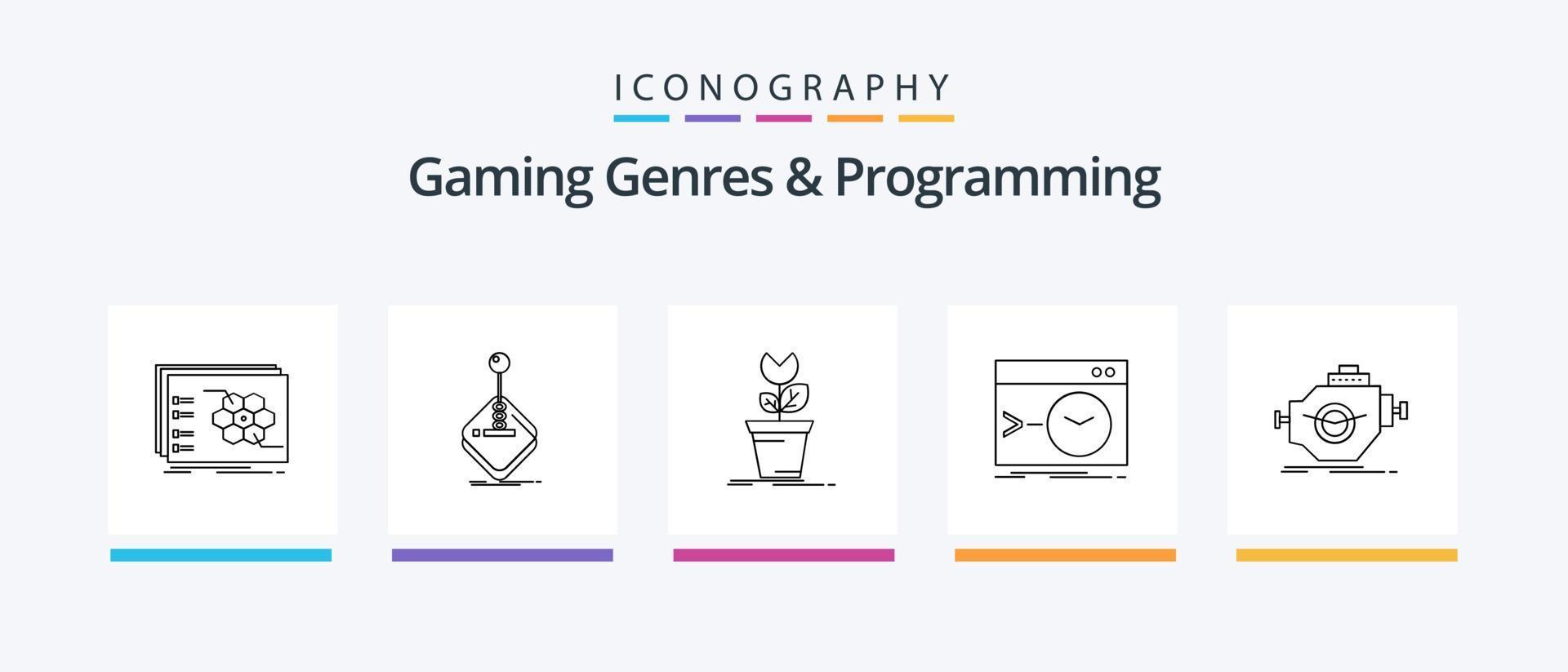 Gaming Genres And Programming Line 5 Icon Pack Including clockwise. backup. joystick. landmark. fort. Creative Icons Design vector
