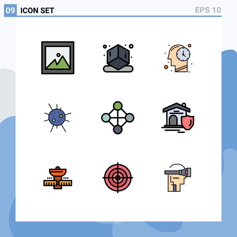 Set of 9 Modern UI Icons Symbols Signs for real shield time topology hierarchy Editable Vector Design Elements