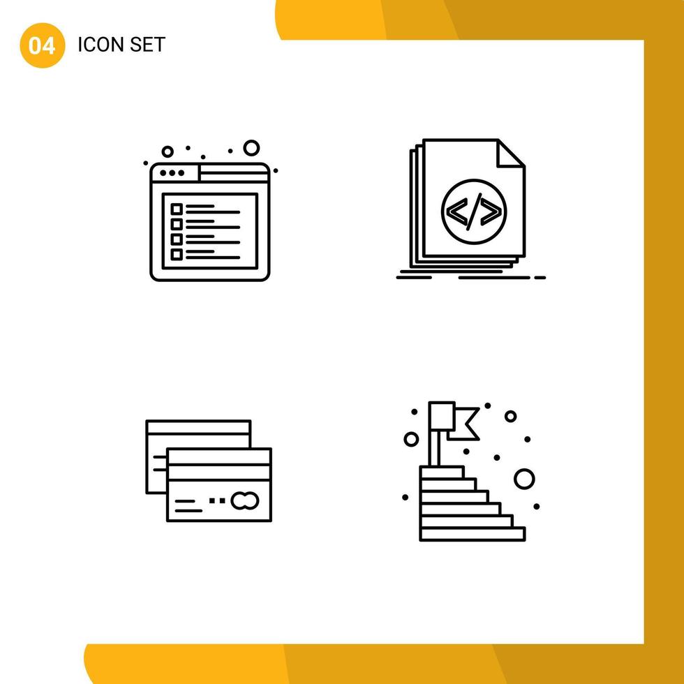 Set of 4 Vector Filledline Flat Colors on Grid for browser creditcard web file card Editable Vector Design Elements