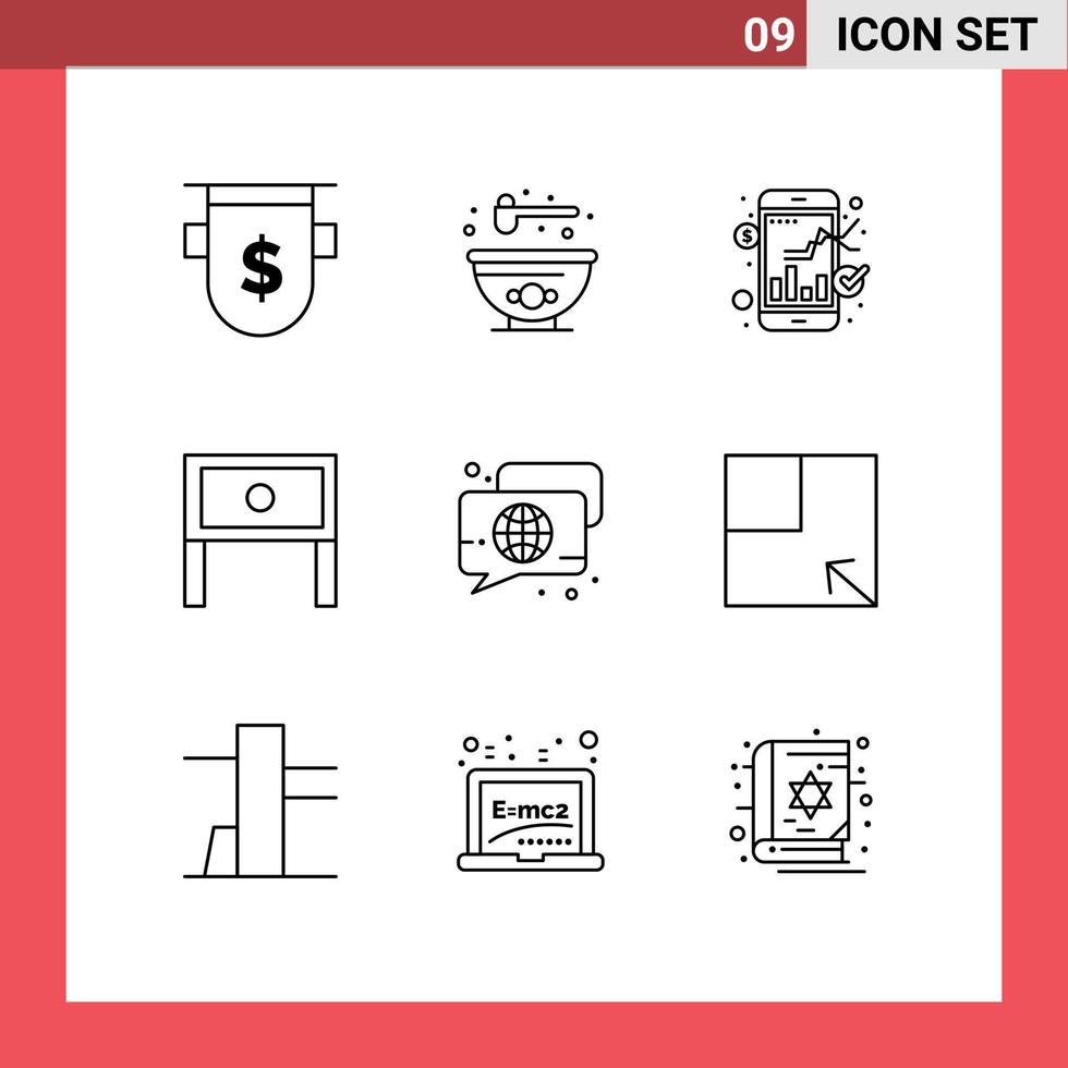 User Interface Pack of 9 Basic Outlines of bubble interior exchange household end Editable Vector Design Elements