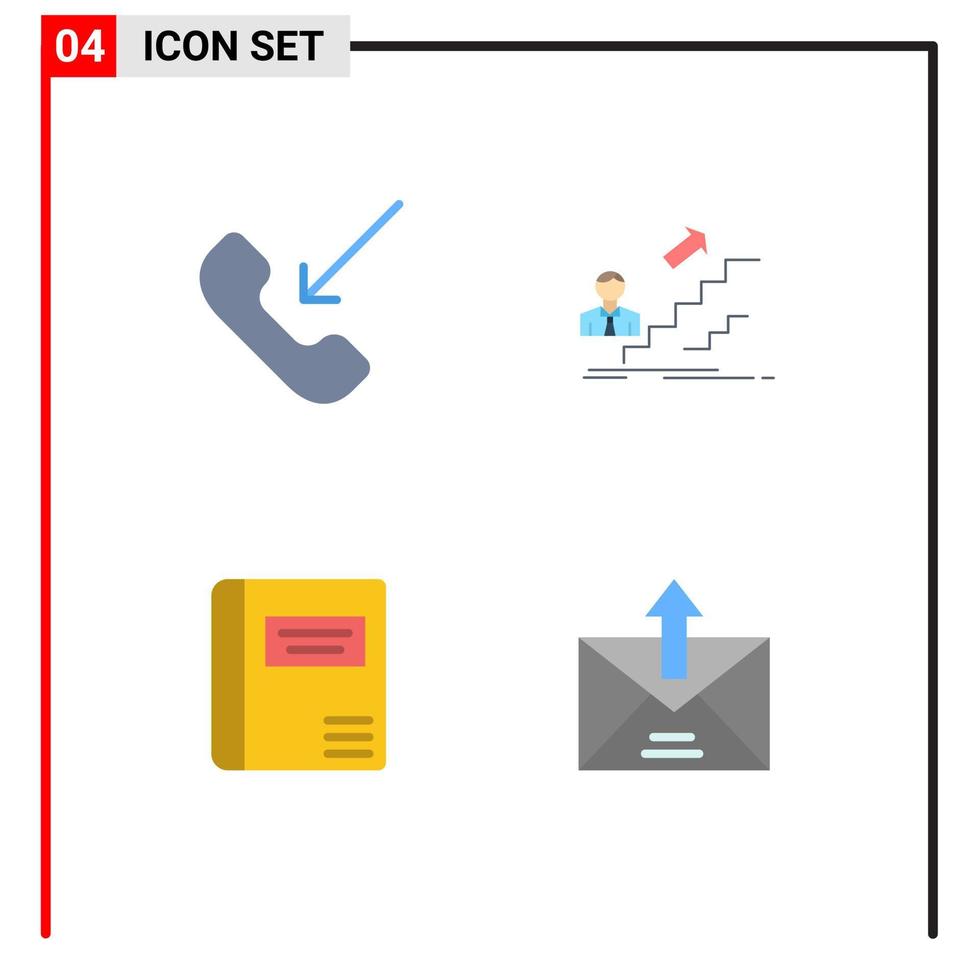 4 User Interface Flat Icon Pack of modern Signs and Symbols of call book phone development medical book Editable Vector Design Elements