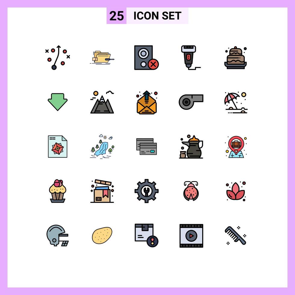 Editable Vector Line Pack of 25 Simple Filled line Flat Colors of scanner payment computers machine remove Editable Vector Design Elements