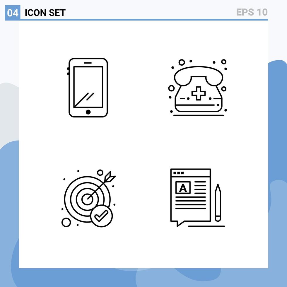 4 colores planos de línea de relleno de vector temático y símbolos editables de logro de teléfono Android llamando éxito elementos de diseño de vector editable