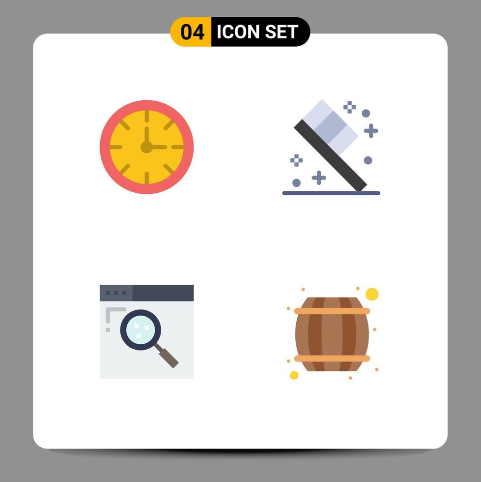Pictogram Set of 4 Simple Flat Icons of alarm search time room alcohol Editable Vector Design Elements