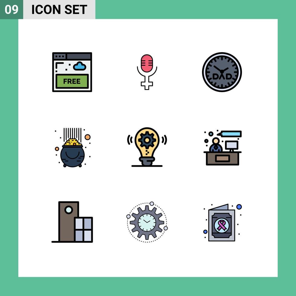 Universal Icon Symbols Group of 9 Modern Filledline Flat Colors of gear bulb fathers day pot luck Editable Vector Design Elements