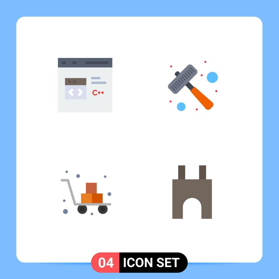 Set of 4 Vector Flat Icons on Grid for c box develop kitchen utensils delivery Editable Vector Design Elements