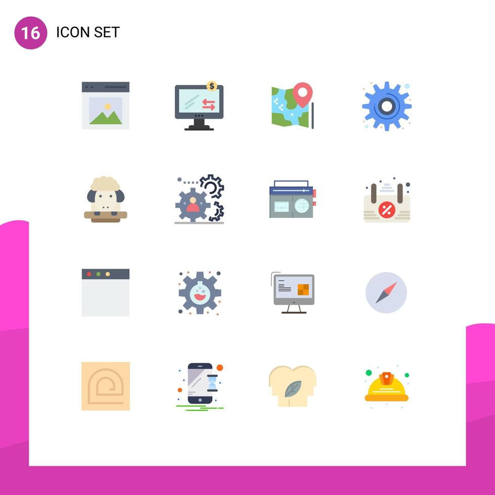 Universal Icon Symbols Group of 16 Modern Flat Colors of tool gear shopping cog google Editable Pack of Creative Vector Design Elements