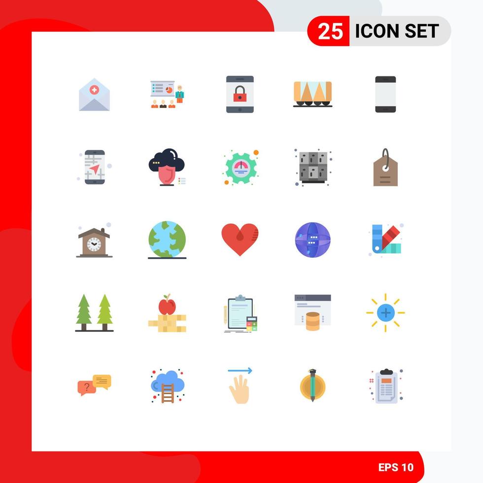 Modern Set of 25 Flat Colors and symbols such as vehicle mobile business lock statistics Editable Vector Design Elements