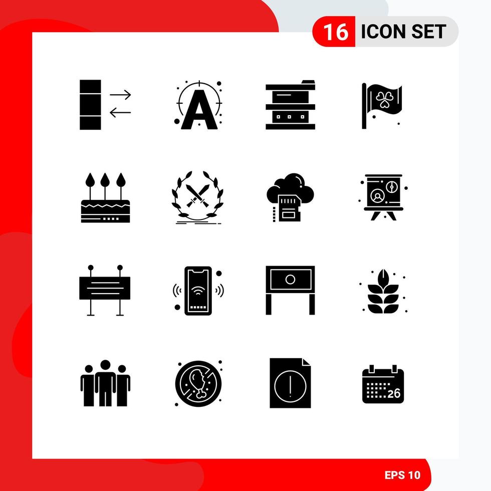 conjunto de 16 iconos modernos de la interfaz de usuario signos de símbolos para elementos de diseño vectorial editables de la bandera de irlanda de la biología de la torta de eventos vector