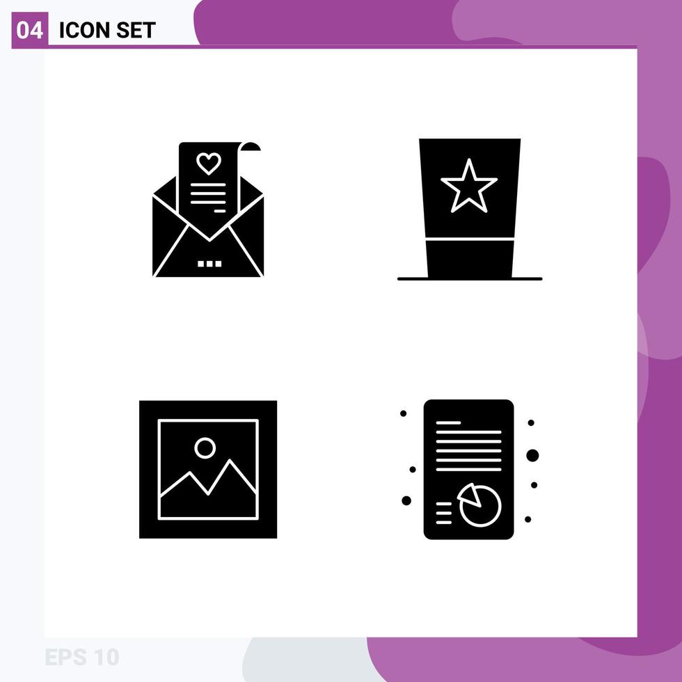 Set of 4 Modern UI Icons Symbols Signs for mail finance wedding card hat payments Editable Vector Design Elements