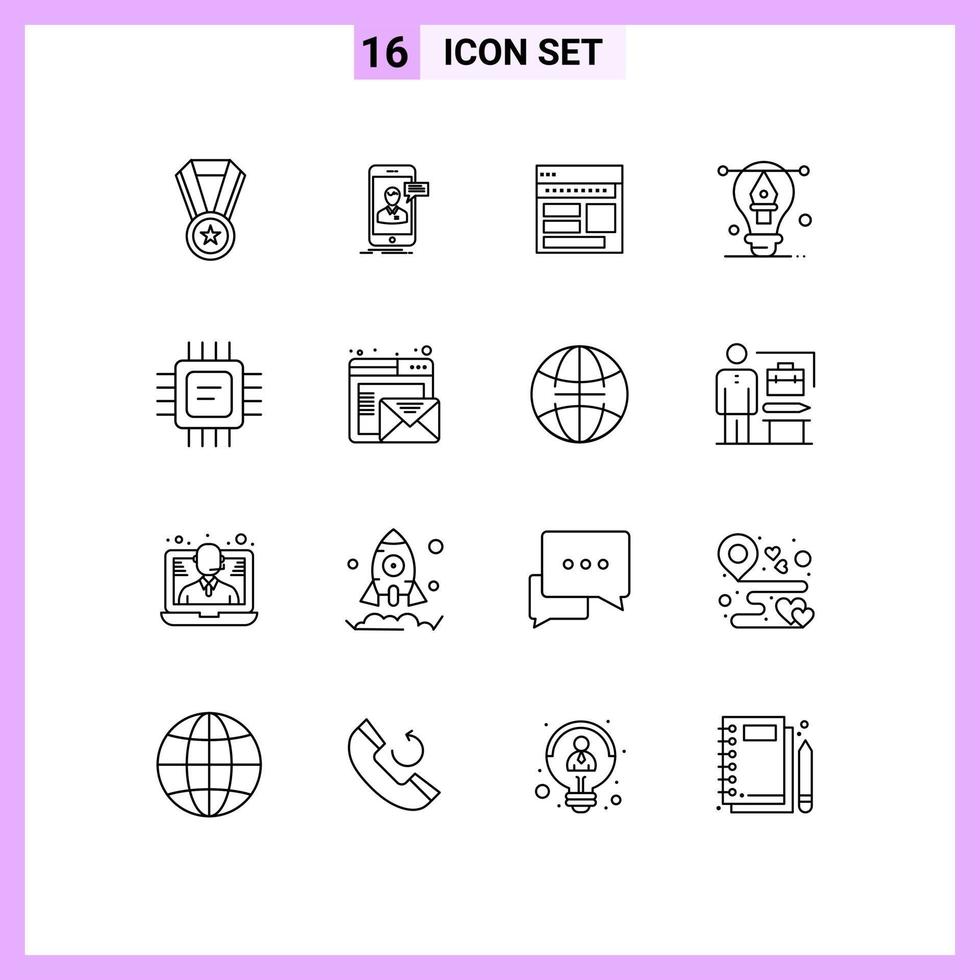 Editable Vector Line Pack of 16 Simple Outlines of designing bulb website webpage page Editable Vector Design Elements
