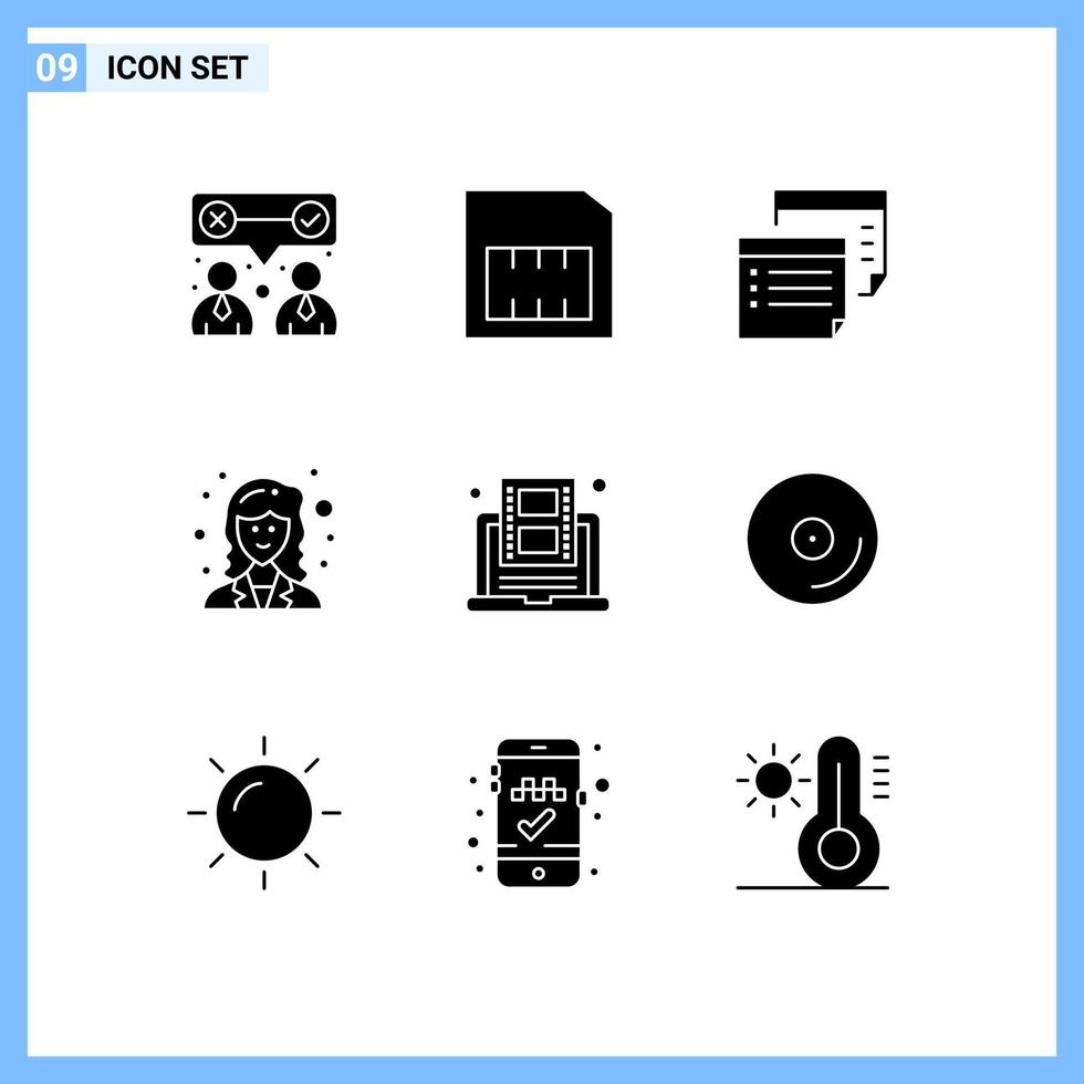 Pack of 9 Modern Solid Glyphs Signs and Symbols for Web Print Media such as learning scientist notes researcher academic Editable Vector Design Elements