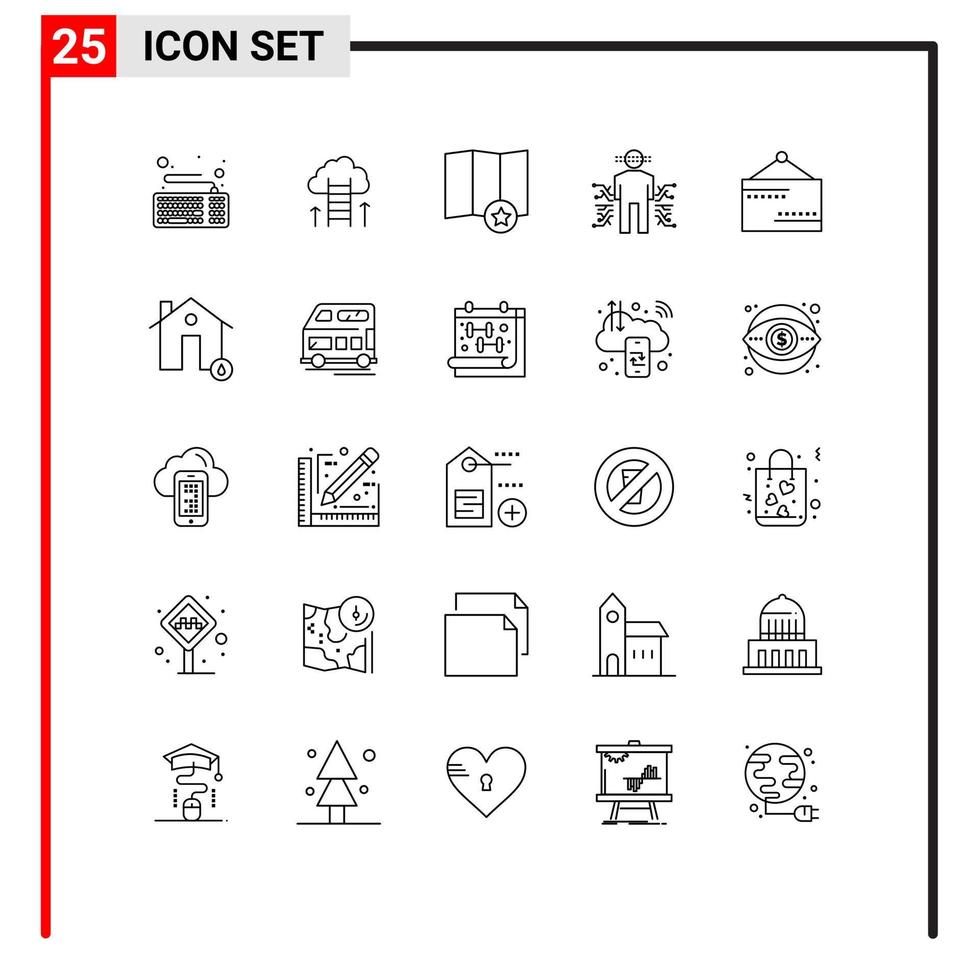 25 User Interface Line Pack of modern Signs and Symbols of board human focus data sensor Editable Vector Design Elements
