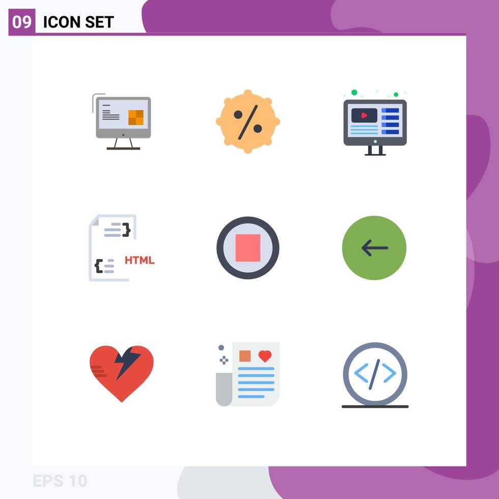 Pack of 9 Modern Flat Colors Signs and Symbols for Web Print Media such as media file design development coding Editable Vector Design Elements