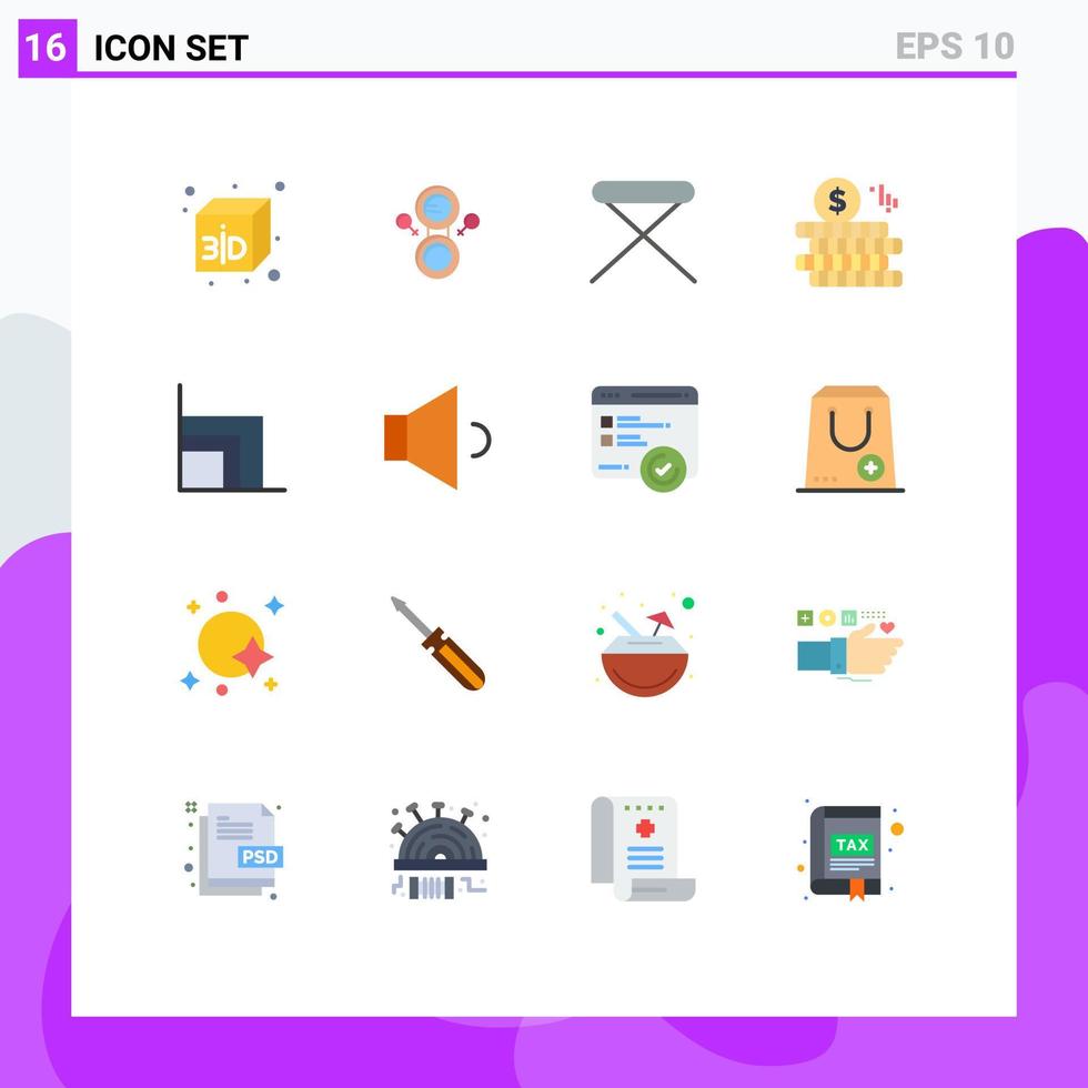 Set of 16 Modern UI Icons Symbols Signs for sound ecommerce household chart doller Editable Pack of Creative Vector Design Elements