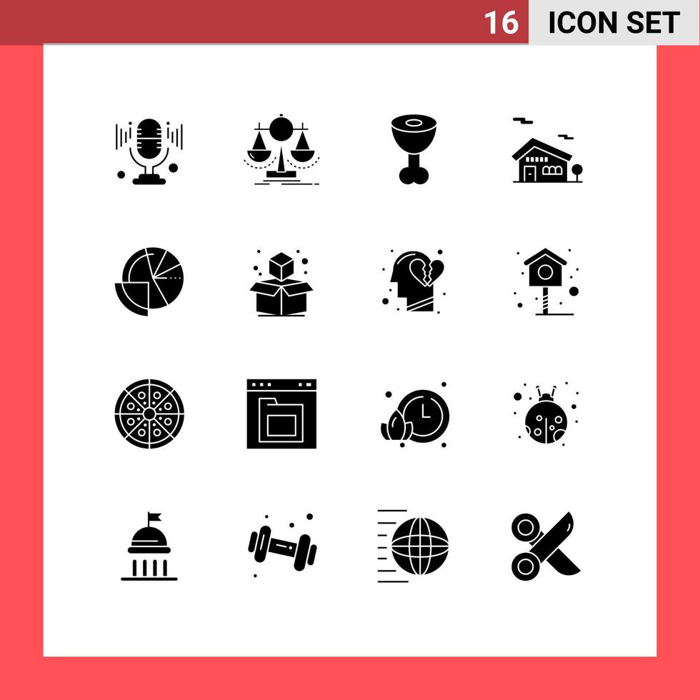 Pack of 16 creative Solid Glyphs of data analysis food financial data home Editable Vector Design Elements