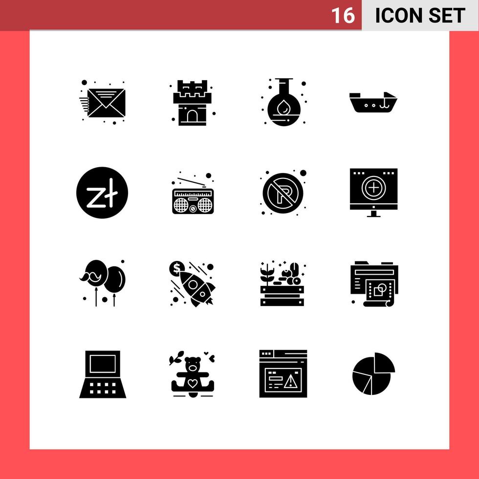 Set of 16 Commercial Solid Glyphs pack for communication coin lab poland speed Editable Vector Design Elements
