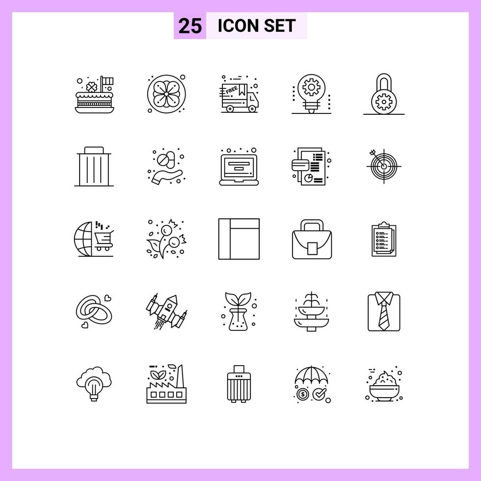 Modern Set of 25 Lines and symbols such as lock robotics black friday light bulb artificial intelligence Editable Vector Design Elements