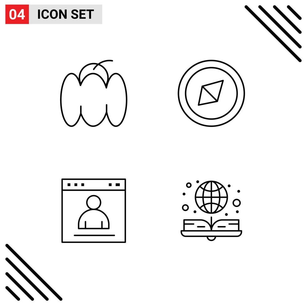 Set of 4 Modern UI Icons Symbols Signs for bell login vegetables symbol profile Editable Vector Design Elements