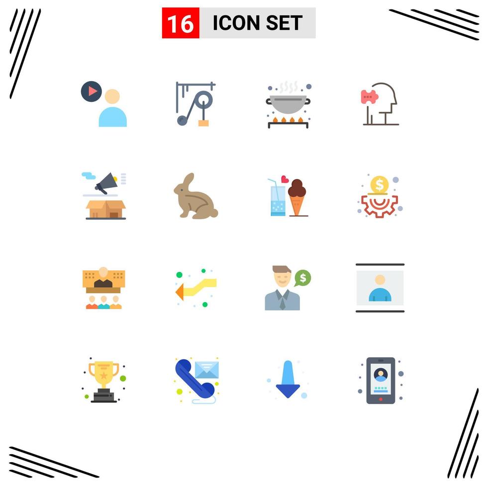 Mobile Interface Flat Color Set of 16 Pictograms of announcement solutions cook solution psychiatry Editable Pack of Creative Vector Design Elements