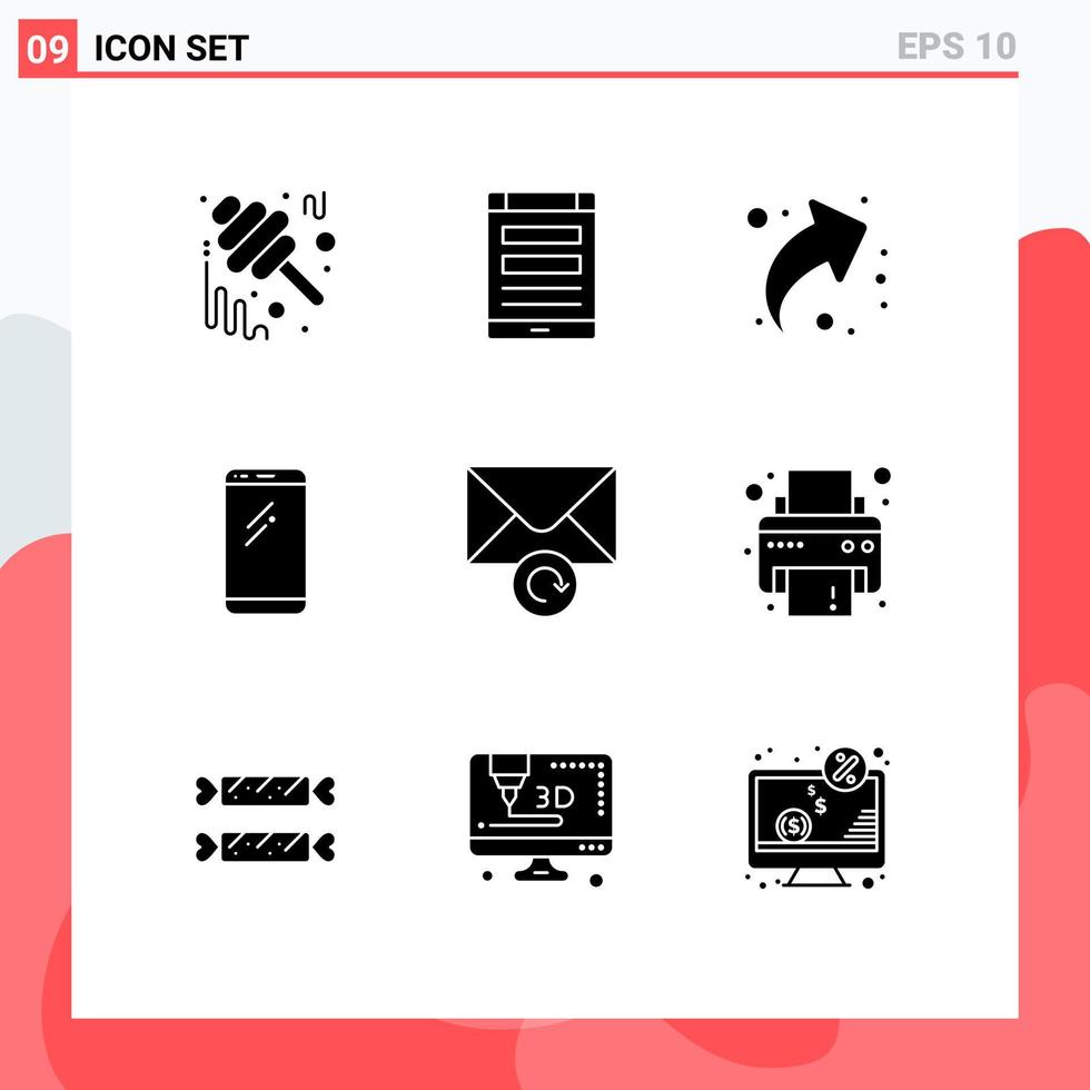 Pictogram Set of 9 Simple Solid Glyphs of android smart phone smartphone phone up Editable Vector Design Elements