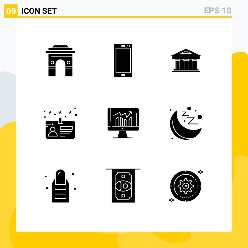 Group of 9 Solid Glyphs Signs and Symbols for card finance smart phone finance bank Editable Vector Design Elements