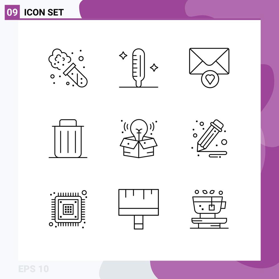 Modern Set of 9 Outlines and symbols such as big idea creative message trash recycle Editable Vector Design Elements