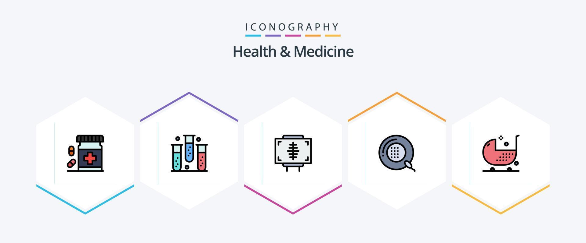 Health and Medicine 25 FilledLine icon pack including disease. baby. form. medicine. form vector