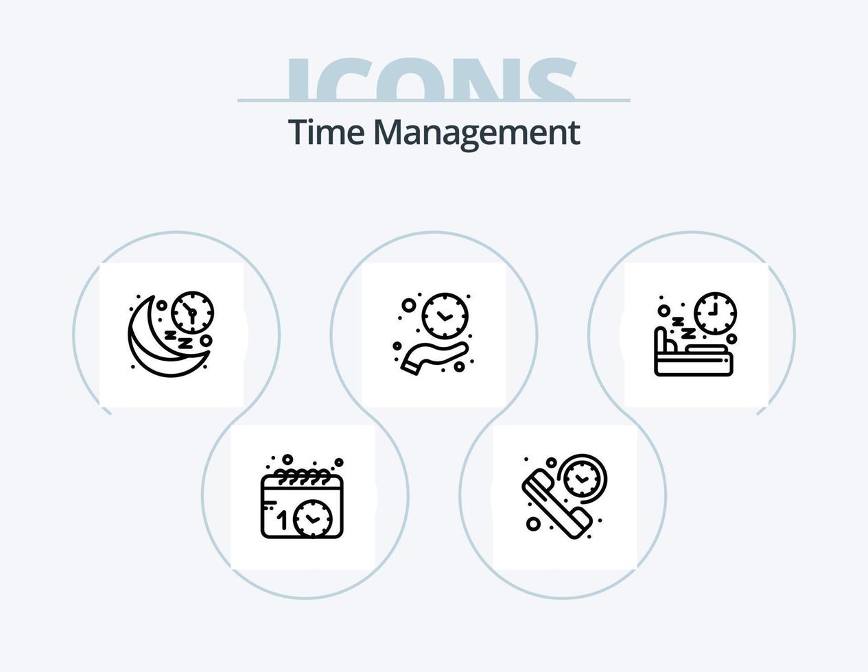 Time Management Line Icon Pack 5 Icon Design. farm. sleep. clock. nutrition. bed vector