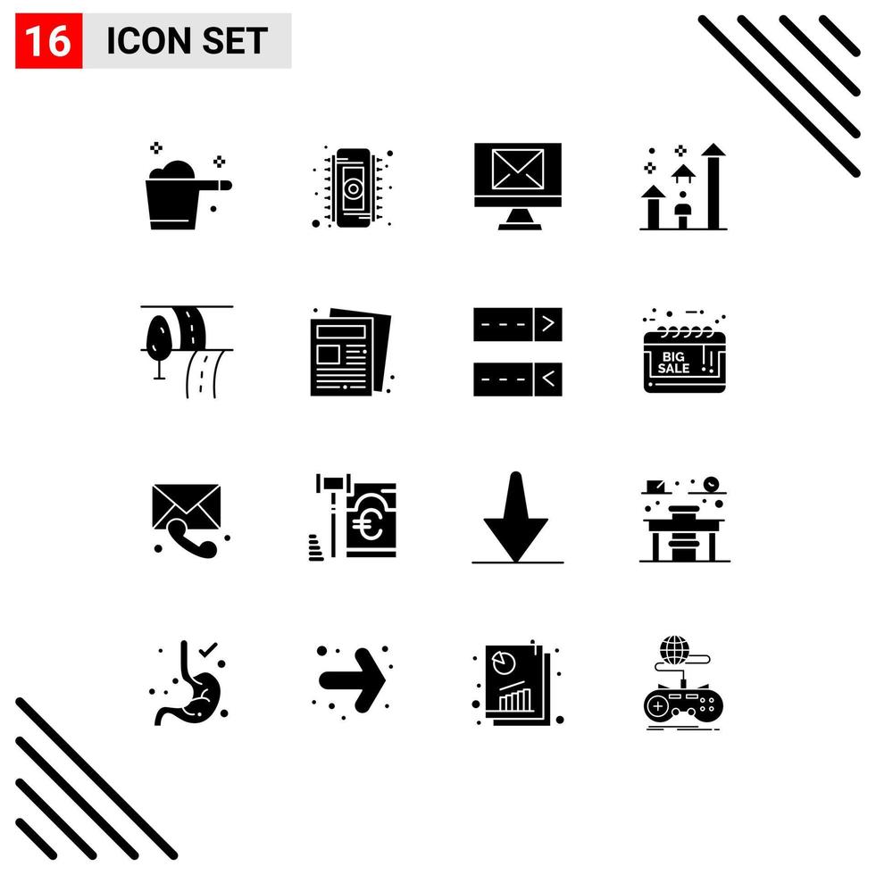 User Interface Pack of 16 Basic Solid Glyphs of route career compose progress success Editable Vector Design Elements