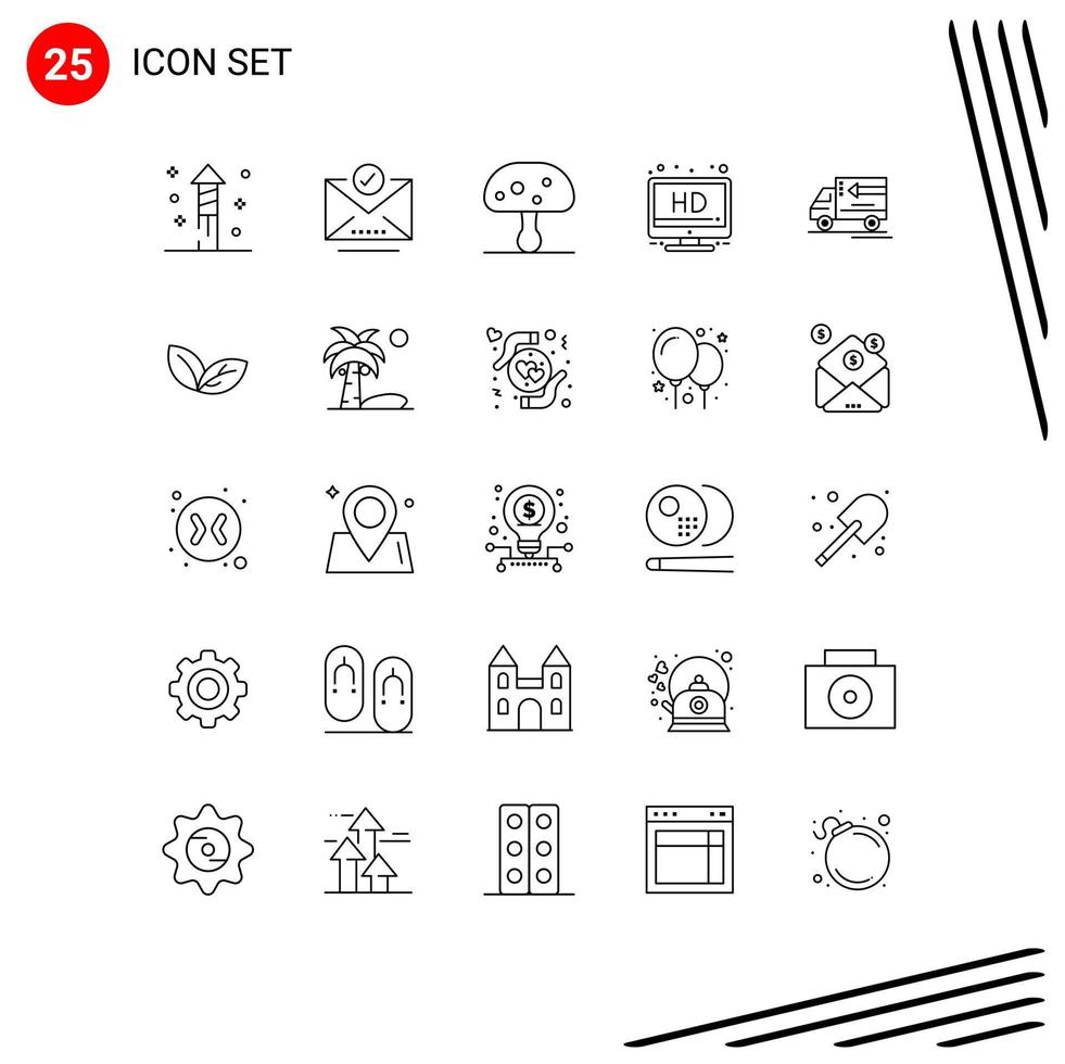 Line Pack of 25 Universal Symbols of vehicle delivery nature truck screen Editable Vector Design Elements