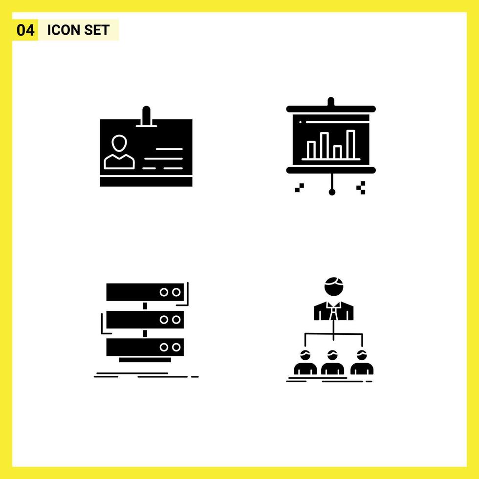 Set of 4 Modern UI Icons Symbols Signs for id rack badge screen data Editable Vector Design Elements