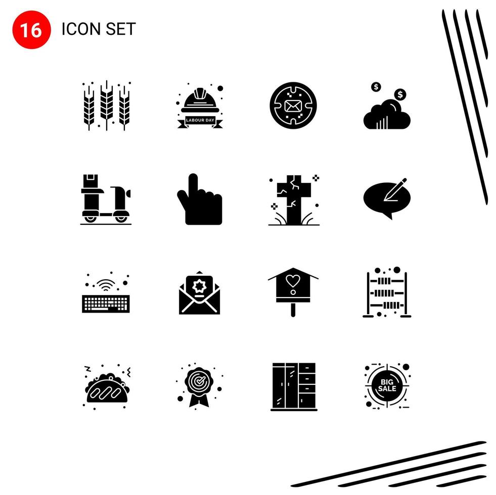 Universal Icon Symbols Group of 16 Modern Solid Glyphs of bike marketing helmet cloud message Editable Vector Design Elements